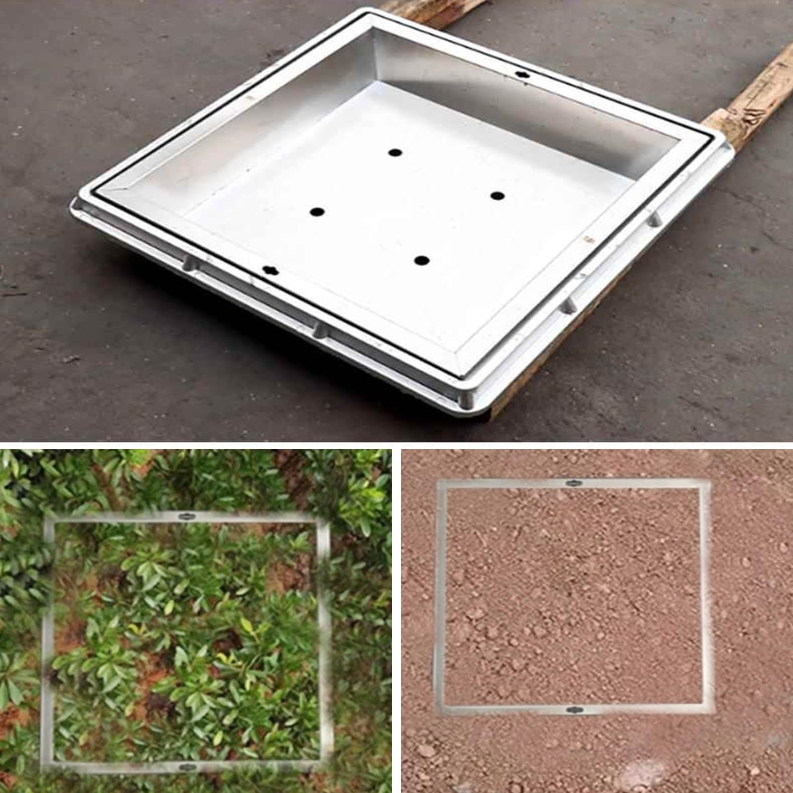 Tapa Arqueta, Tapa de Inspección Invisible, Cubierta y Marco de Boca de Acero Inoxidable para Inspección de Césped con Orificios de Drenaje(50cm/20in)