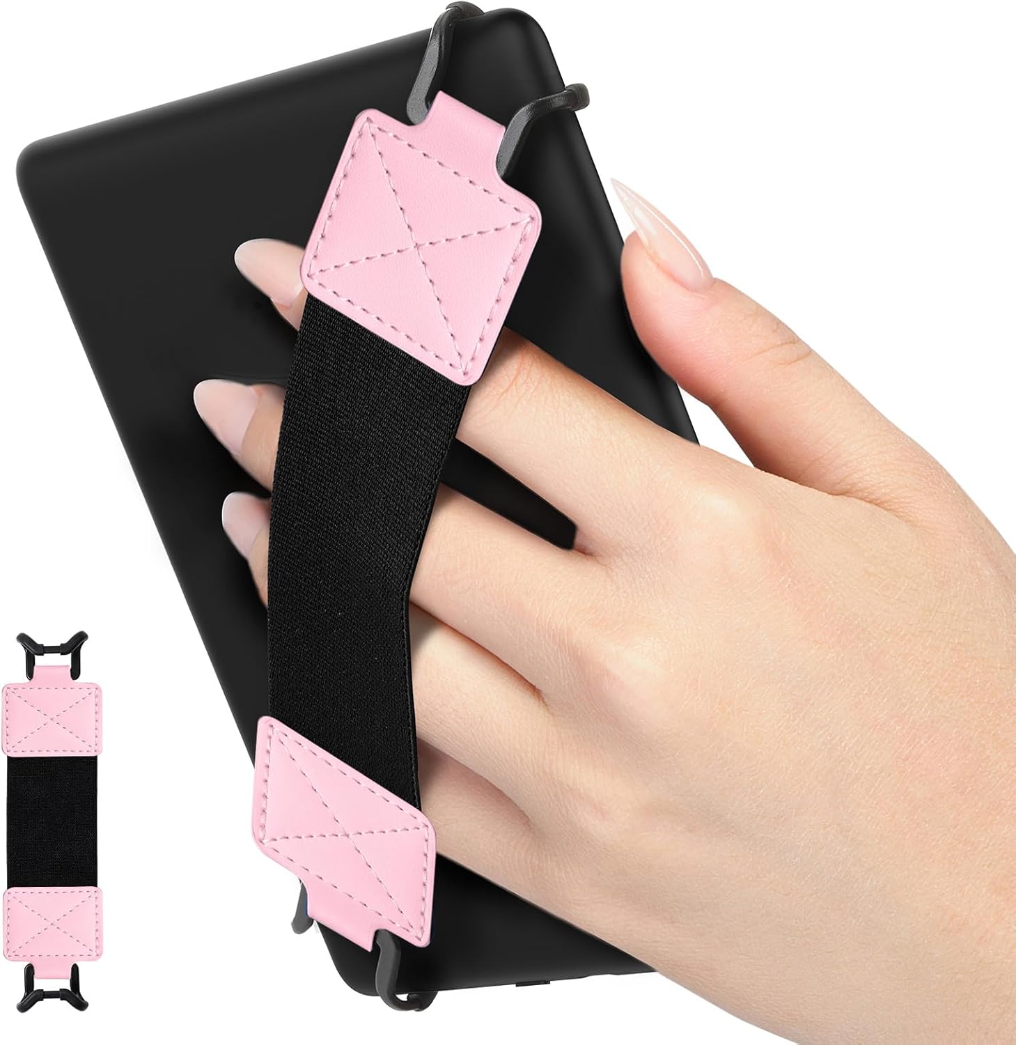 MoKo Security Hand-Strap for 6-8" Kindle eReaders Fire Tablet, Kindle/Kobo/Voyaga/Lenovo/Sony E-Book Tablet, High-Elasticity Versatile Hand Strap Lightweight Finger Grip Holder, Black