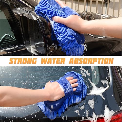 Miniatura 4 de AICEL Manopla de lavado de coche, esponja de microfibra de chenilla de alta calidad, guante de limpieza ultra absorbente de dos caras y sin