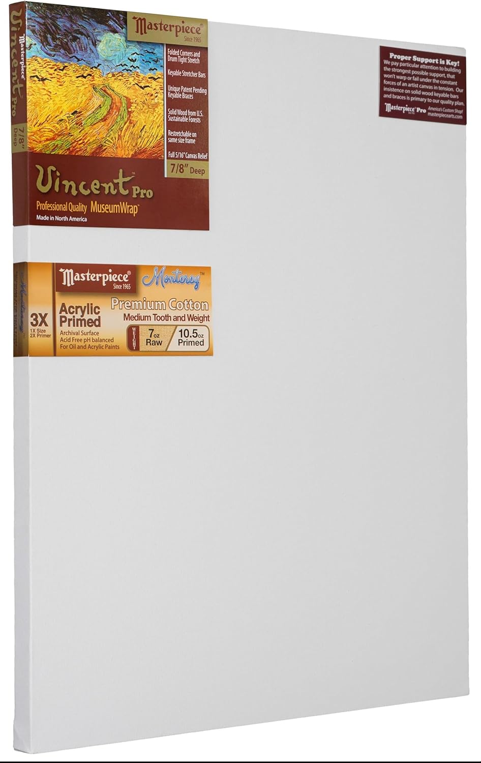 MASTERPIECE Z1VM-2147 Vincent Pro 7/8" Deep Monterey 10.5 oz Cotton Medium Texture Stretched Canvas 21" x 47" White 21" x 47" Cotton 10.5oz Monterey Most Popular 1 Pack