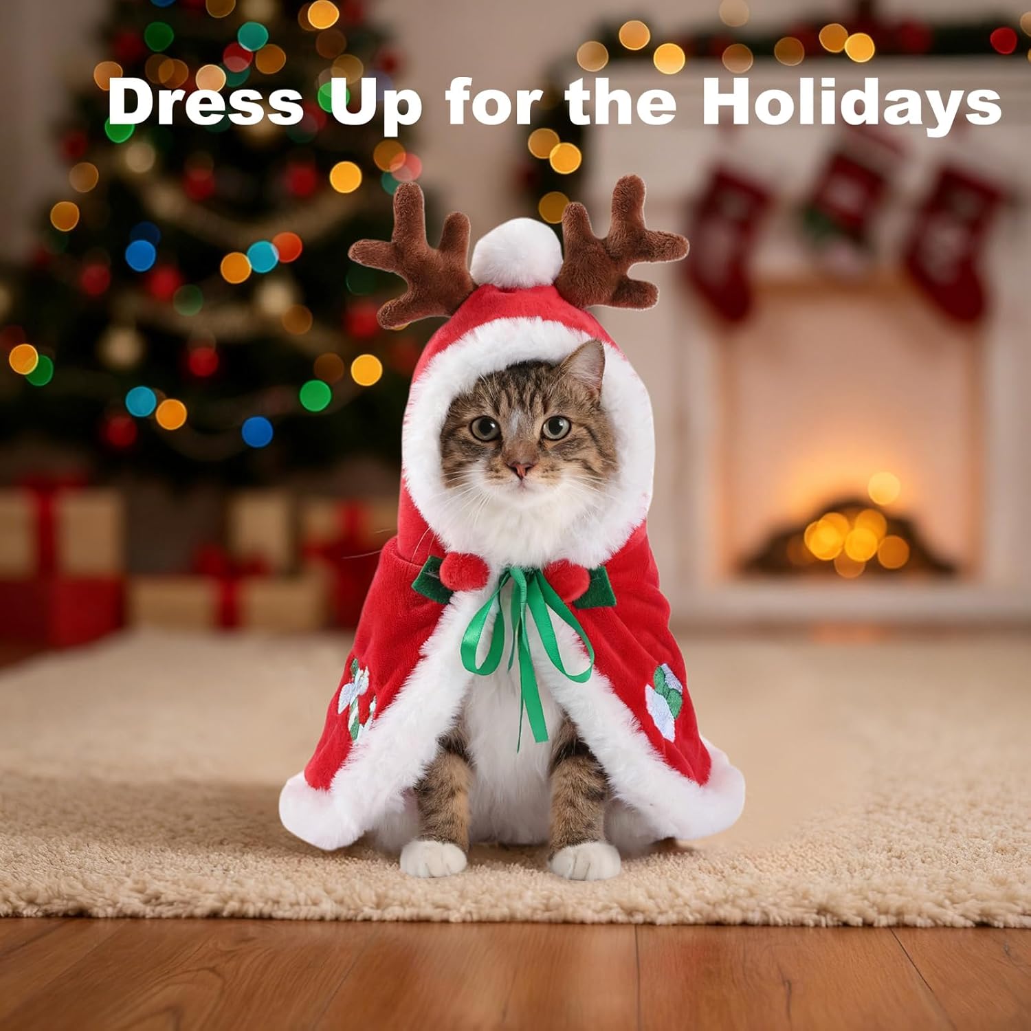 Christmas Cat Toy Set, 5 Pack Bundle with Interactive Feather Wand, Talking Robin, Plush Santa Truck, Reindeer Cape & Gift Bag – Catnip & Squeaky Toys for Indoor Cats