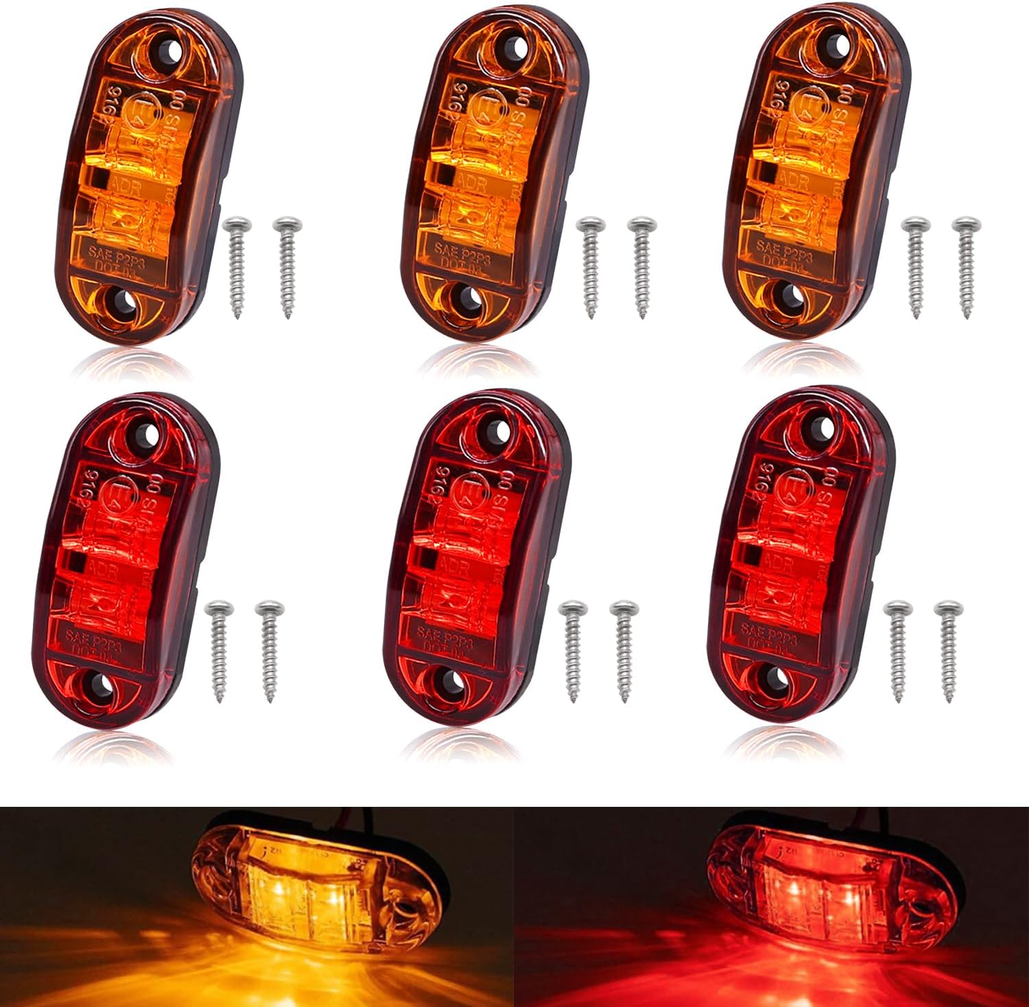 Trailer Side Marker Lights 2 Side Marker Lights For Trailers/Trucks - 12V/24V, Red &amp; White, E-Marked 0140B Red White Marker Lights