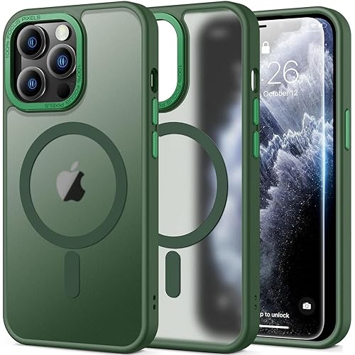 SEXYMOM Enhanced Magnetic for iPhone 11 Pro Max Case with Screen Protector - Compatible with MagSafe,21ft Military-Grade Drop Tested, Shockproof Slim Fit Translucent Matte Cover - Pine Green