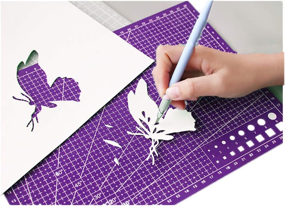 Tukcherry 9" x 12" Professional Self Healing Double Sided Durable Non-Slip PVC Cutting Mat Scrapbooking, Quilting (Purple, A4)
