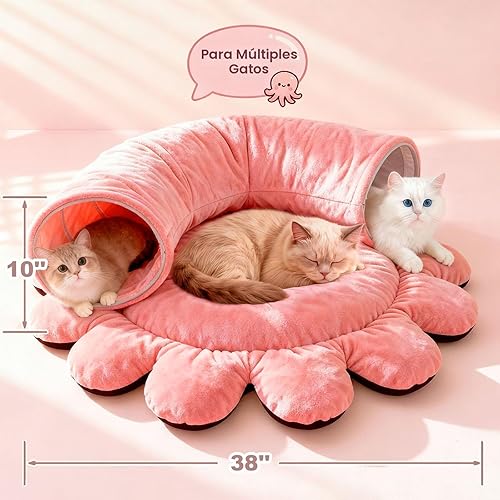 Vista 6 de Cama túnel para gatos con 20 juguetes para gatos, túnel de juego plegable para gatos de interior, juguetes para gatitos de interior