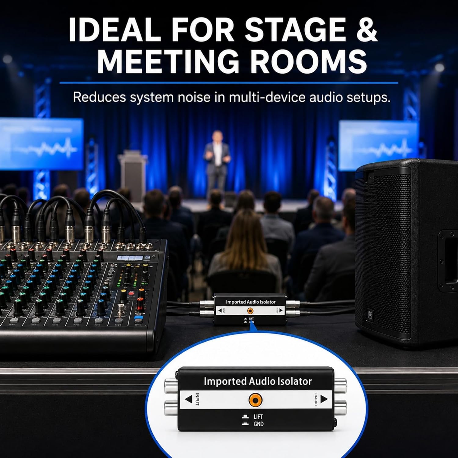 Ground Lift Phono Isolator, Two-Channel Stereo Hum Reducer with Passive Inline Setup for Car Home AV Meeting Room Daily Use Ground Loop Filter Stereo Hum Reducer Two Channel Phono Input Av