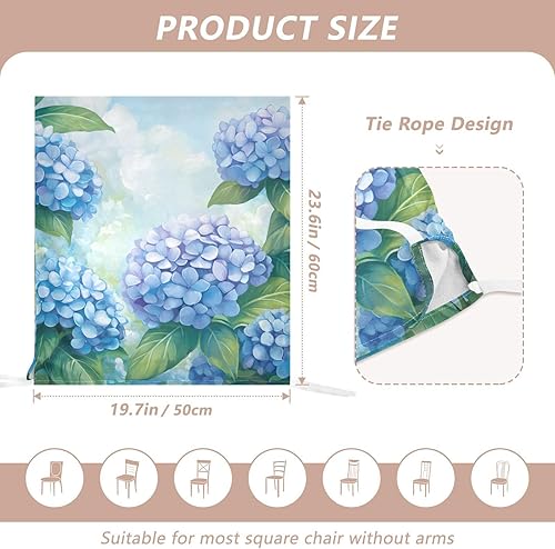 Miniatura 3 de Juego de 6 fundas decorativas para sillas decorativas de primavera con lema de hortensia azul para festivales (Pascua, graduación, etc.), fundas