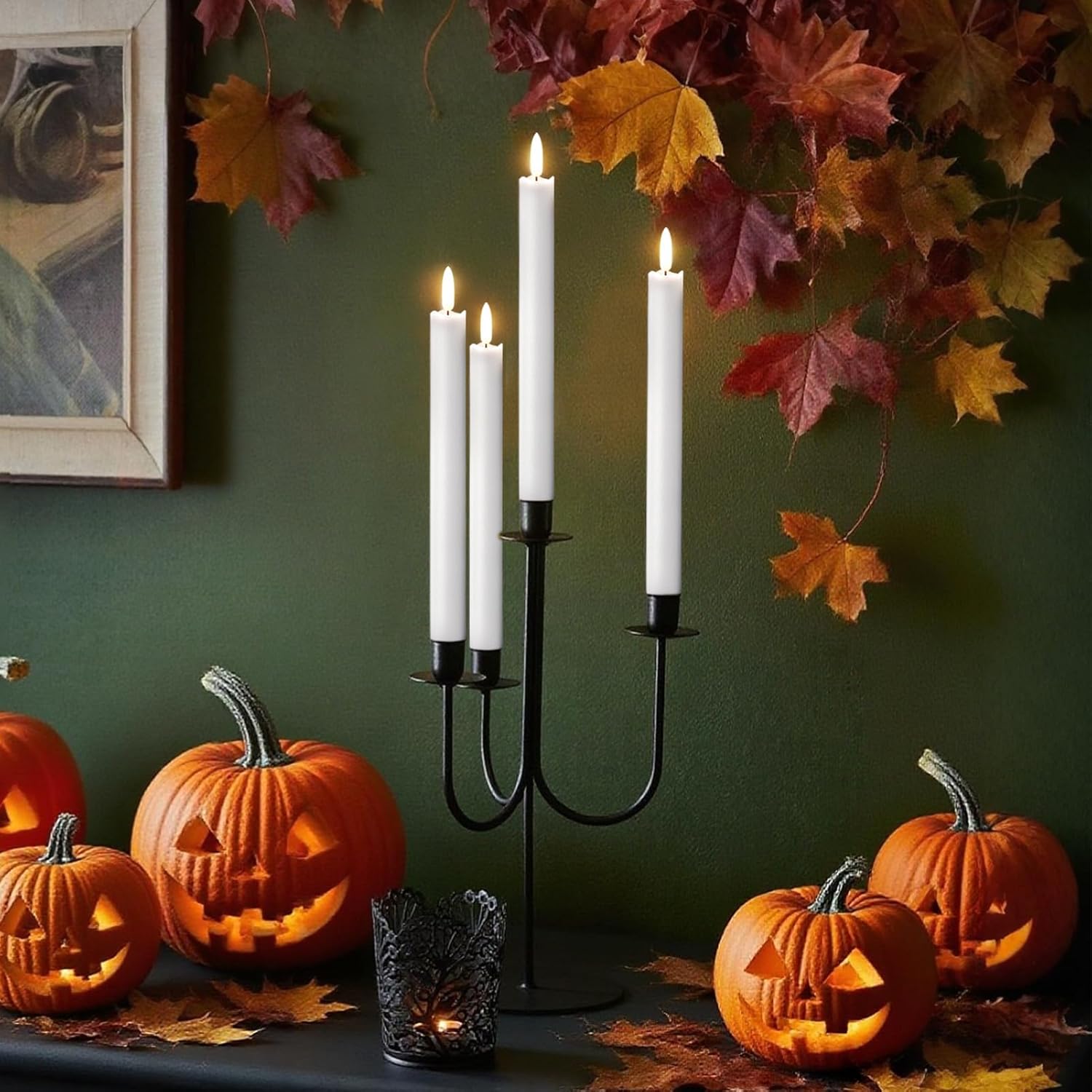 Taper Candles Battery Operated, Flameless Taper Candles with Remote Timer, White Real Wax LED Flameless Candlesticks for Christmas Home Decor(Set of 3, 0.78” x 9.65”)