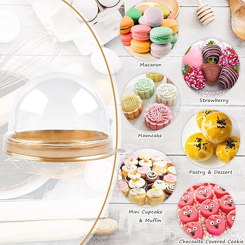 Miniatura 3 de TOFLEN 100 mini recipientes para tartas con tapas transparentes de cúpula para mini cupcakes de postres, tarta de queso, bomba de cacao, fresa