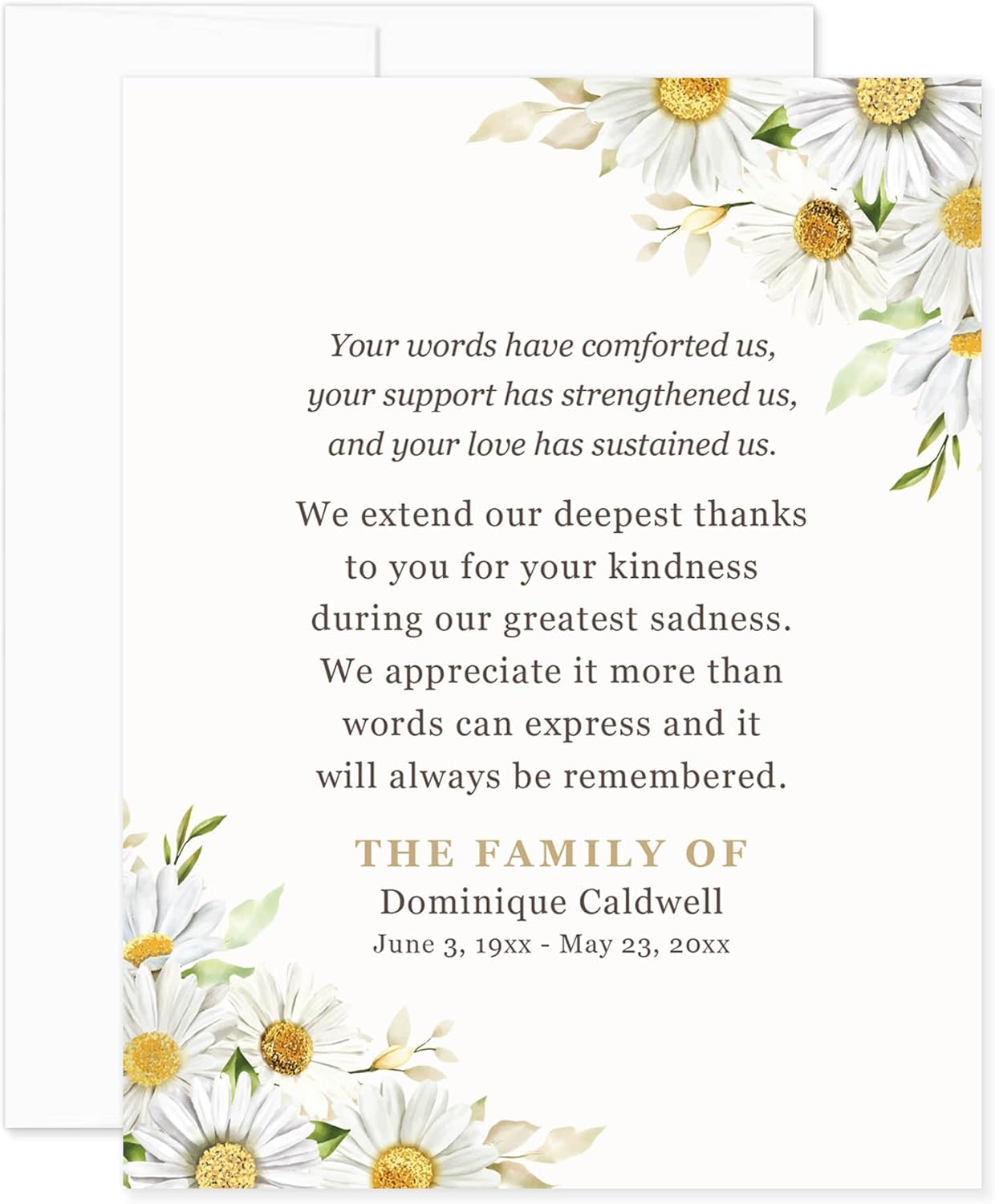 Daisies Funeral Thank You Cards, Sympathy Acknowledgement Cards, White Daisy Bereavement Notes with Envelopes, 4.25x5.5 Flat Notecards