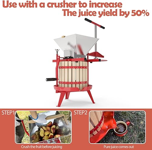 Miniatura 5 de SQUEEZE master Prensa de sidra de vino de frutas, cesta de madera maciza, barra de mango de 3.17 galones12L-T, más estable, exprimidor tradicional