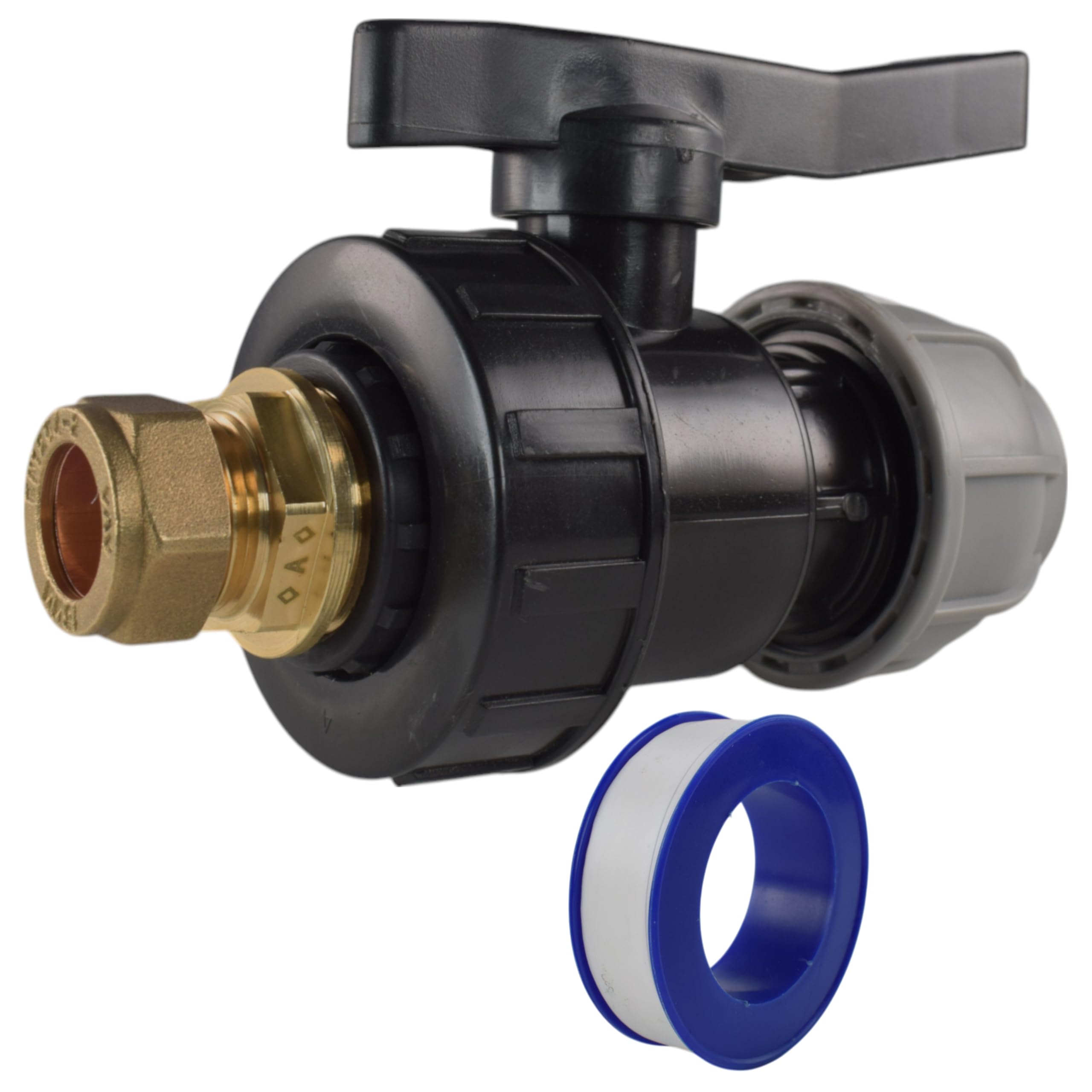 Cost Wise Gray Mdpe Water Supply Pipe Valve To Copper Pipe Compression Fitting Adaptor+Ptfe Thread Sealtape (20Mm Mdpe-15Mm Copper)