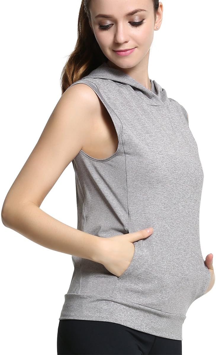 Campeak Active Casual Workout Sport Sleeveless Hoodie Activewear for Womens (Gray S) Apparel