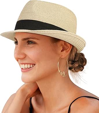 Brown Boho Purse Women's Straw Sun Hat With Bow Summer Beach Hat