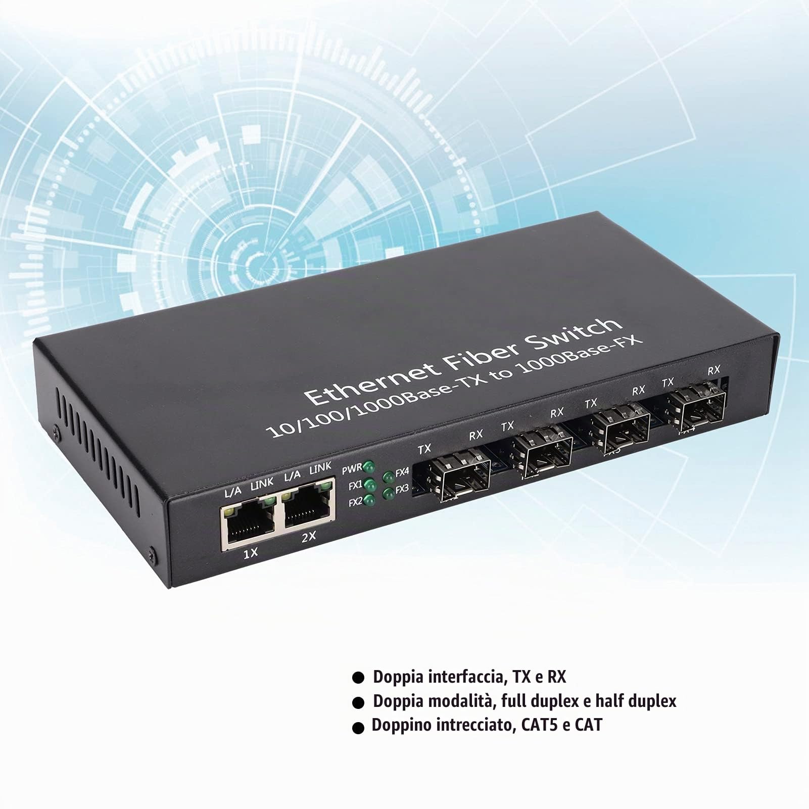 Dioche Switch in Fibra Convertitore Multimediale Ethernet Convertitore Multimediale Ethernet Rj45 10 100 1000M 4 Fibra 2 Porte Fibra Doppia modalità Singola per Ieee802.3Z Ab 1000Basesxlx