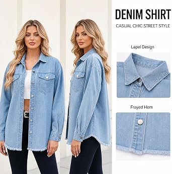 Denim Jackets for Women Long Sleeve Button Jean Coats Fall Jacket Pockets