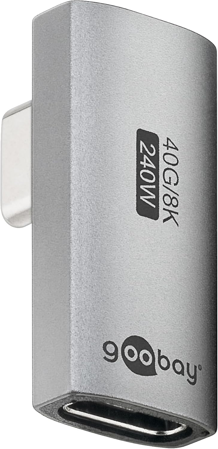 goobay USB-C Adapter 240 W 40 Gbit Extension 90° Vertical Rotates USB4 (Male to Female) / USB 4.0 Adapter 8K @ 60 Hz, Backward Compatible USB 3.1, USB 2.0/74443