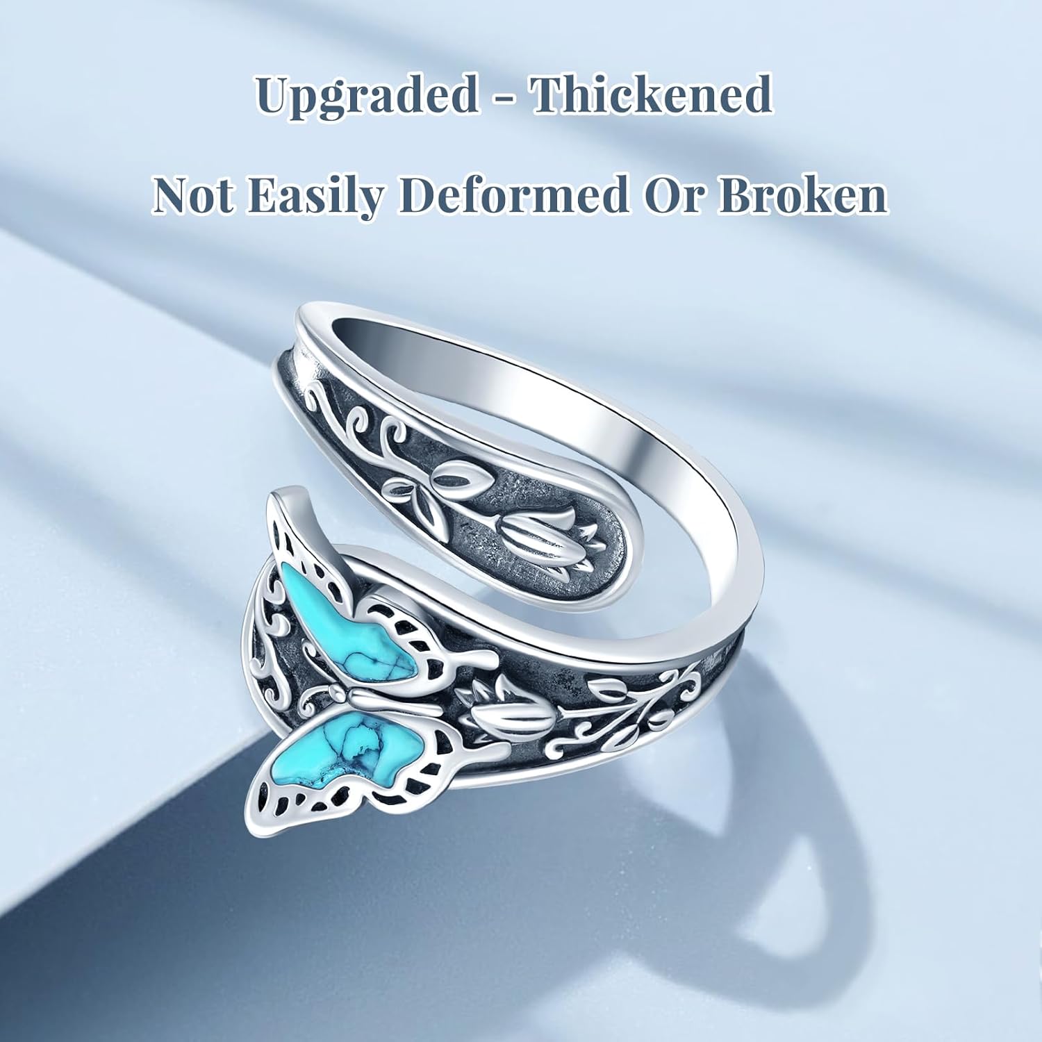 Sterling Silver Turquoise Rings for Women Vintage Spoon Rings for Men Adjustable Feather Rings Boho Thumb Rings Antique Statement Ring Jewelry Gifts