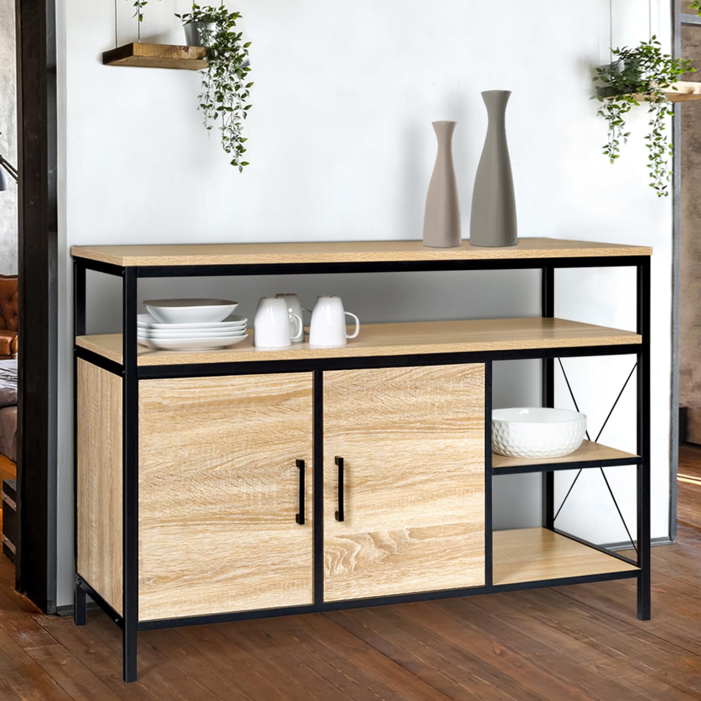 IDMarket - Aparador bajo 2 puertas 100 cm Detroit Design Industrial