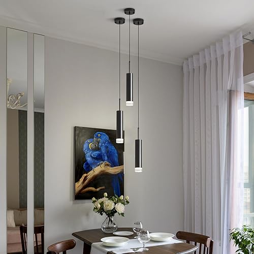 Miniatura 6 de KCO Iluminación de mediados de siglo moderna de metal negro LED colgante de luz nórdica minimalista cilindro colgante isla de cocina iluminación