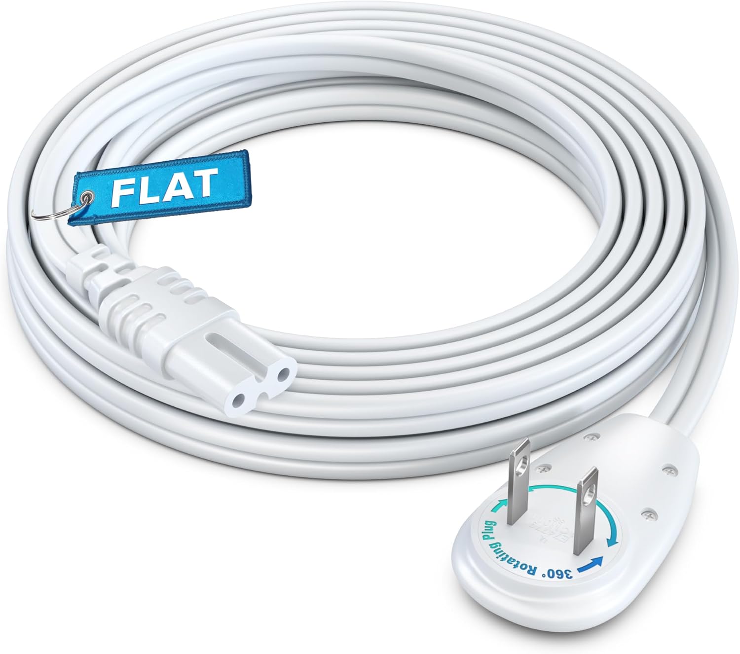 Amazon.com: Maximm 2-Prong TV Power Cord 10ft, 360° Rotating Flat Plug ...