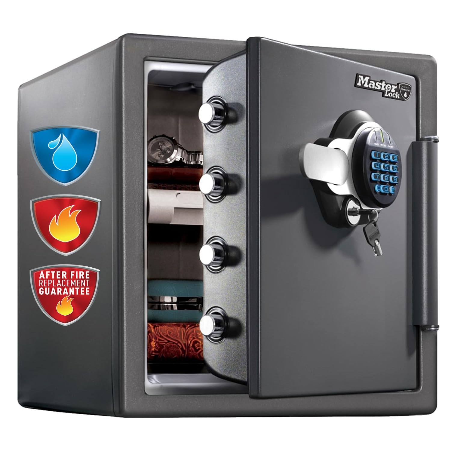 Master Lock Caja Fuerte de Seguridad, Ignifuga y Resistente al Agua, llave y Combinación Digital, Xlarge 33,6L - LTW123GTC