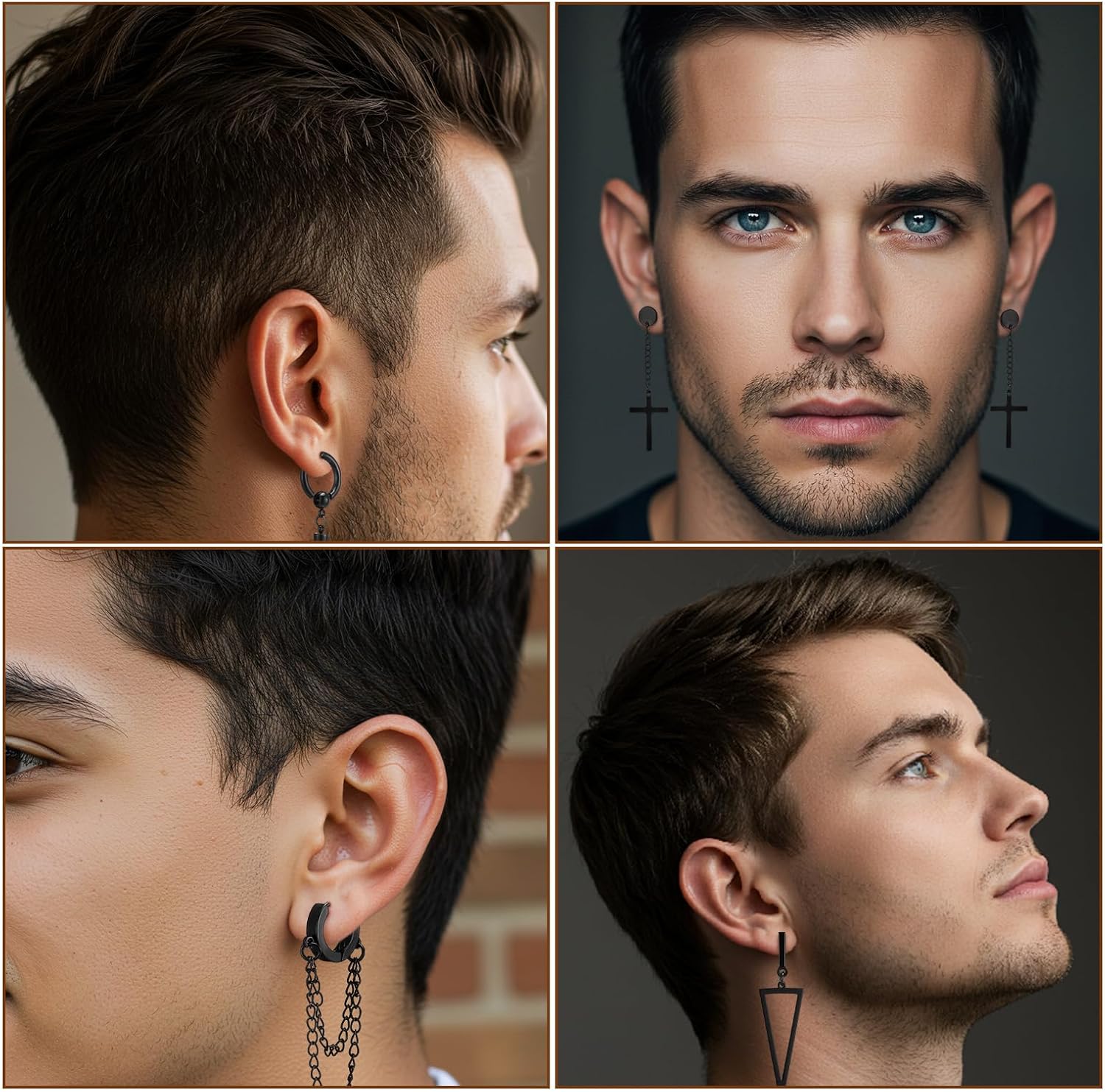 Quelay 8 Pairs Dangle Hoop Earrings for Men Women Punk Y2k Goth Gothic Tassel Chain Drop Star Moon Stud Huggie Earrings Gift