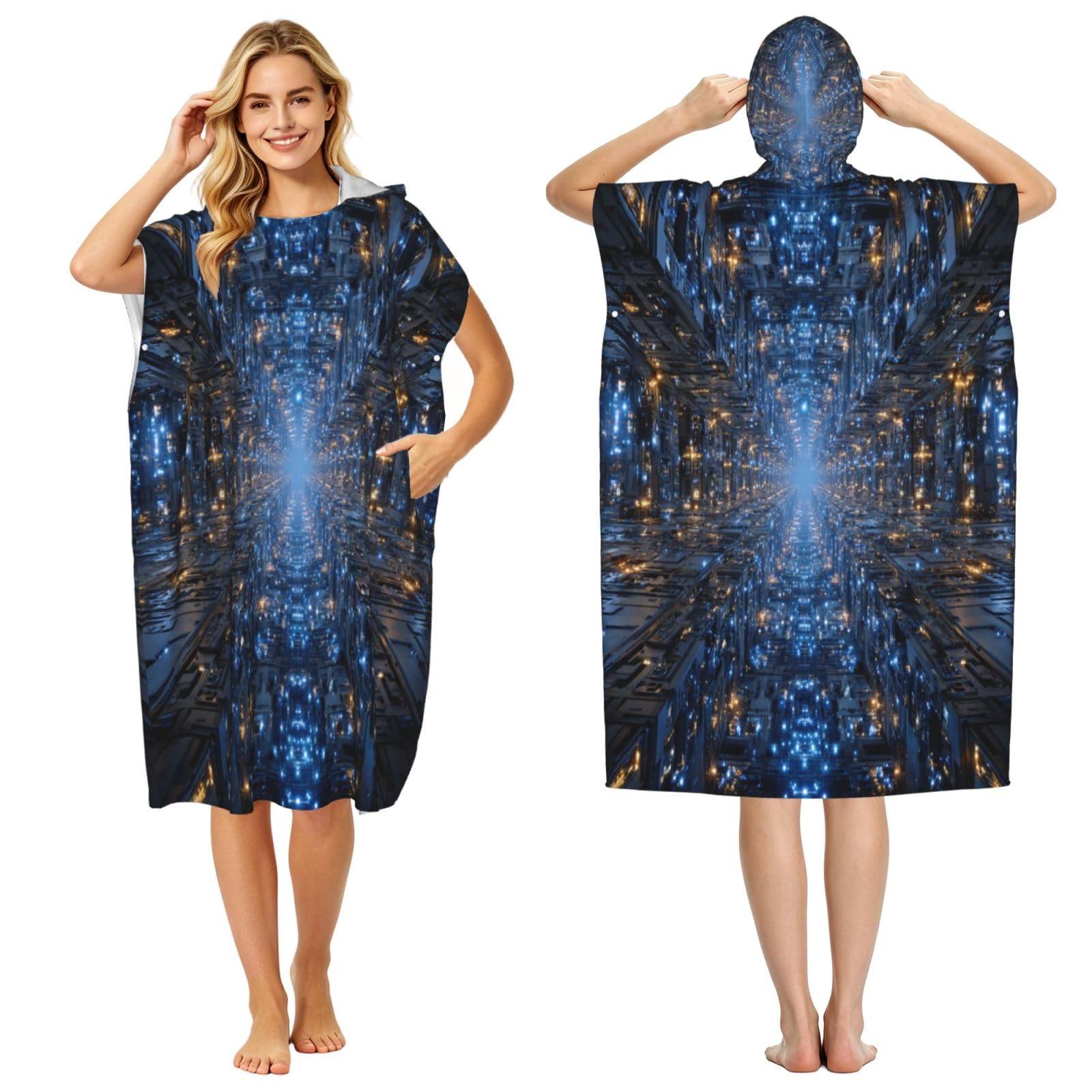 DTHKJNLSF Future World Adult Hooded Beach Poncho Towel
