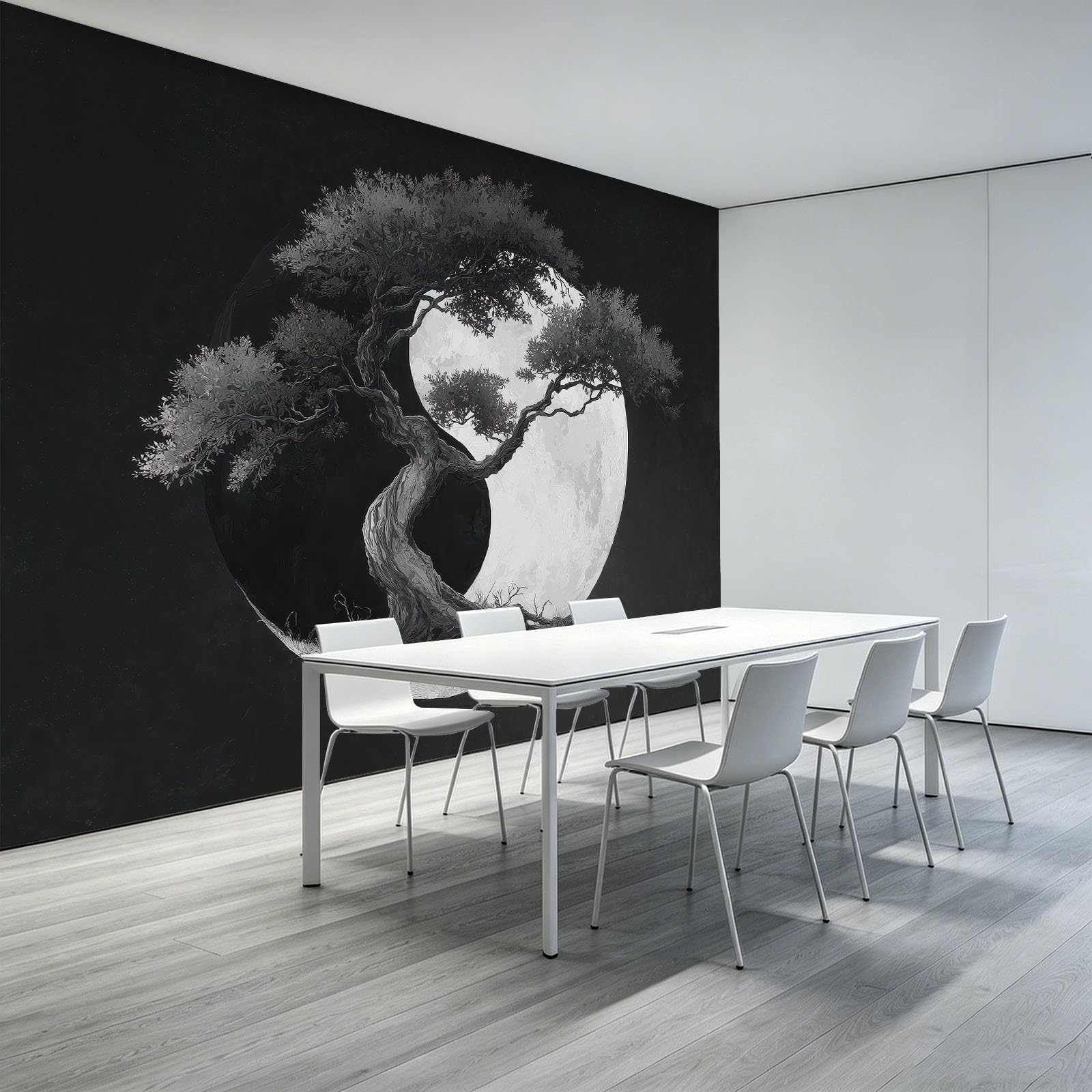 Fototapeta z włókniny Yin Yang drzewo 350 x 256 cm panoramiczna tapeta atramentowa plakat ścienny gobelin do salonu sypialni
