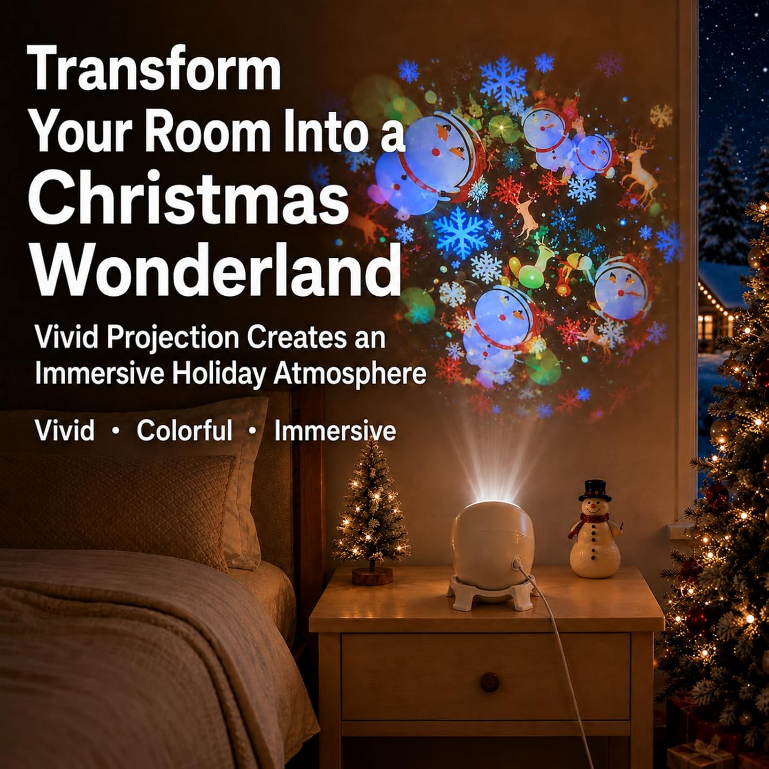 Christmas Projector Light, USB Powered Rotating LED Lamp
