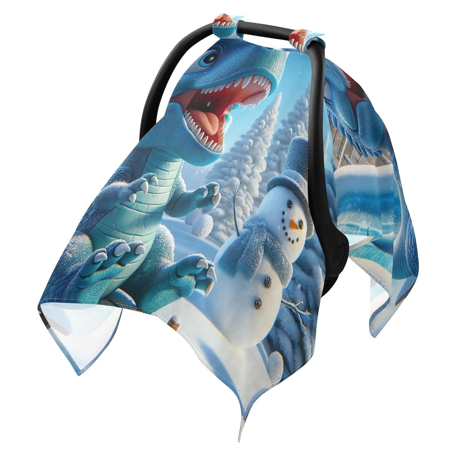 Cute Dinosaur Snowman Infant Car Seat Cover, Adjustable Straps image 2