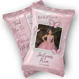 Custom Photo Chip Bags Party Favors Personalized Snack Bags DIY Preassembled or Fully Assembled Prom Birthday Graduation Quinceañera Treat Bags