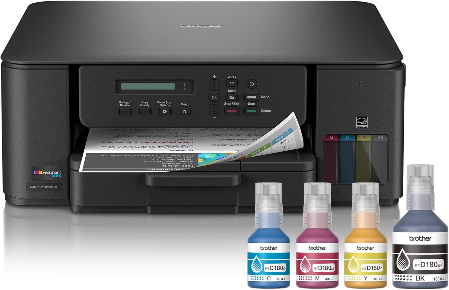 Brother INKvestment Tank 580 Wireless Color Inkjet All-in-One Printer | Includes up to 3 Years of Ink in-Box(1) and 3-Year Limited Warranty(2) (MFC-T580DW)