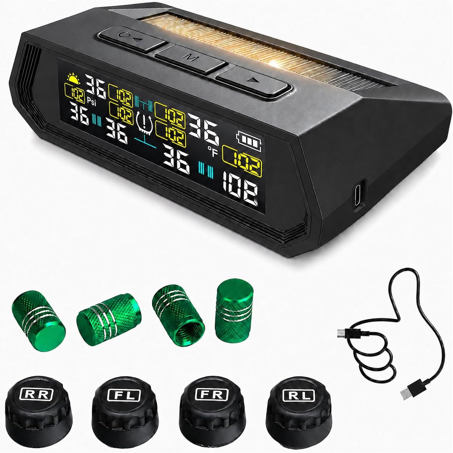 RV Tire Pressure Monitoring System, TPMS Set of 4 Sensors, 0-99 PSI