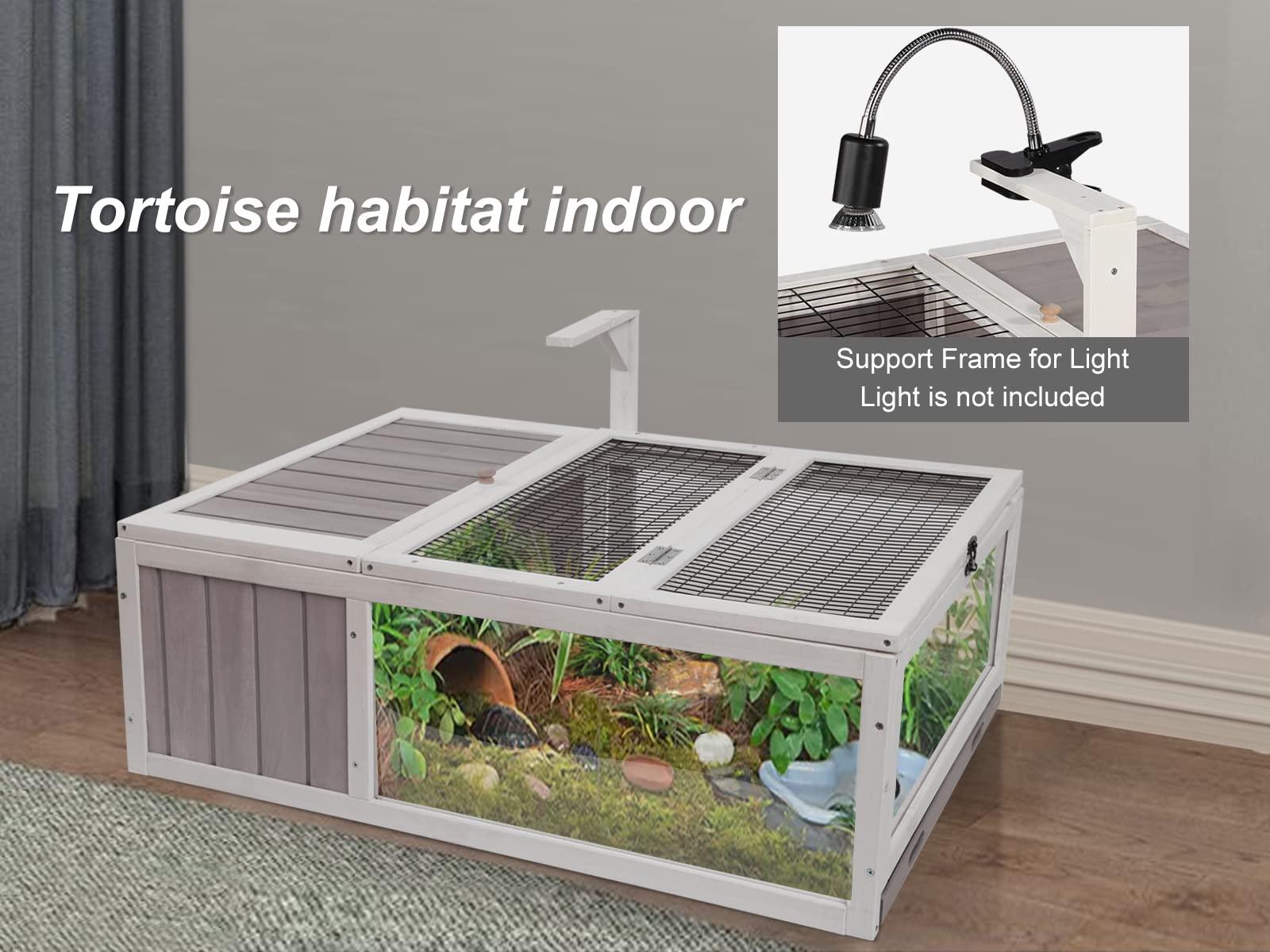 Tartaruga House Habitat Box in legno per interni ed esterni, recinto per tartarughe da interno per piccoli animali, gabbia per rettili da esterno grigio