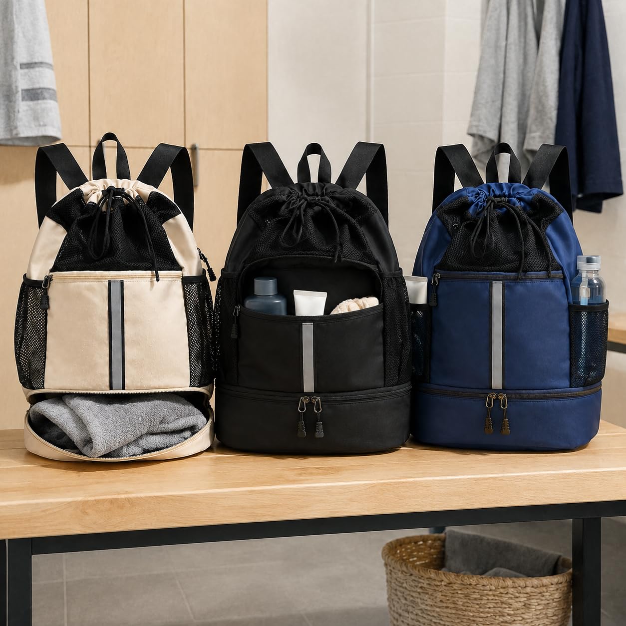 Bolsa portiva Nylon con Compartimento Humedo y con Capacidad 20 Litros con Cierre Cordon para Guardar Ropa Zapatos Toallas y Equipo para Gimnasio Natacion y Viaje,