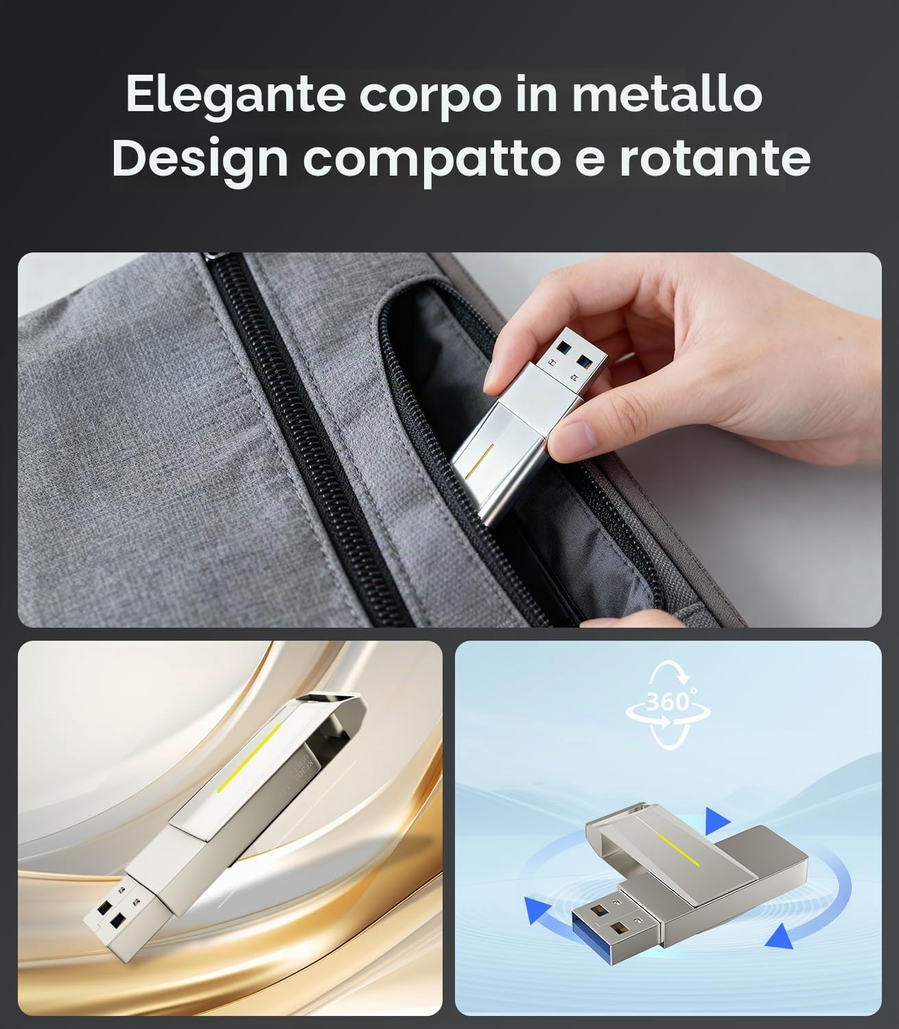Chiavetta USB 3.2 da 128 GB per Tesla Model 3/Y/S/X Dashcam Sentry Mode, 200 MB/s di lettura, chiavetta di memoria universale per sistema audio auto, laptop e Smart TV, corpo in metallo con