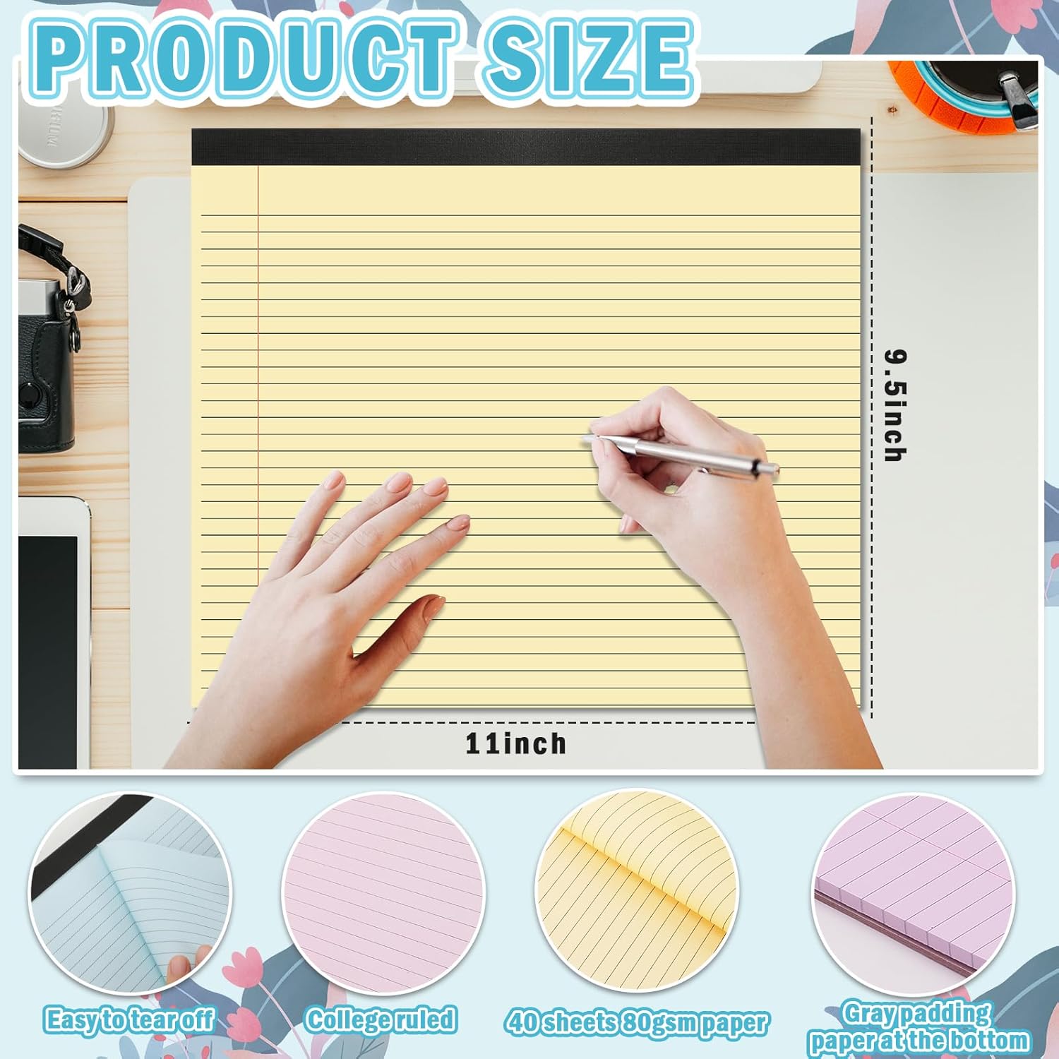 gisgfim 4 Pack 11" x 9.5" Legal Pads College Ruled Notepad Landscape Notebook 80 GSM Horizontal Lined Notebook Writing Pads Aesthetic Legal Pad for School Office Business (Pastel) - Image 2