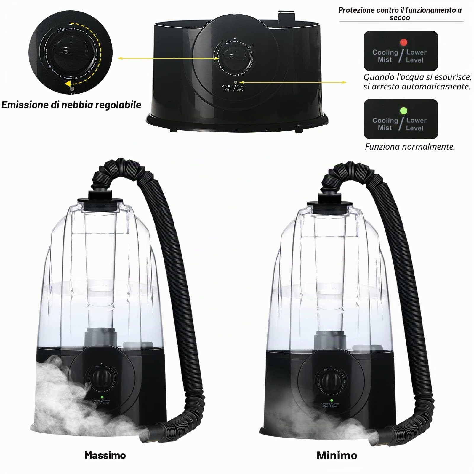 Coospider Umidificatore d'aria per rettili, 3 l, 380 ml/h, nebulizzatore terrario ad alte prestazioni, con 2 tubi di prolunga, nebulizzatore regolabile per rettili, anfibi, serpenti, lucertole