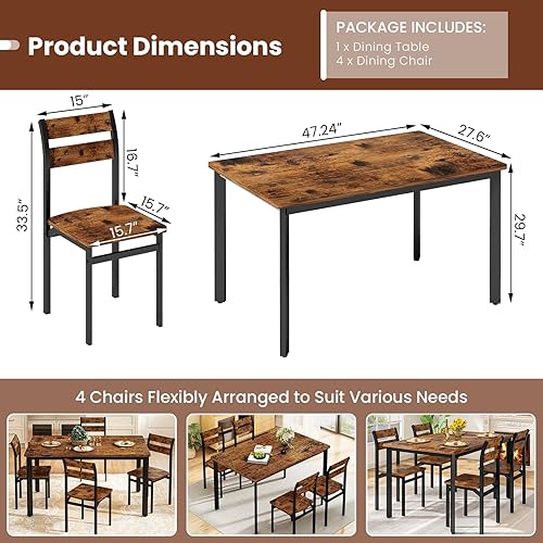 Miniatura 6 de DKLGG Juego de mesa de comedor para 4 personas estilo granja de 5 piezas, juego de mesa pequeña de cocina para 4 personas para cocina y comedor,