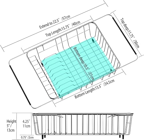 Miniatura 4 de SANNO Escurridor de platos expandible para fregadero, escurridor de platos de acero inoxidable, organizador de cubiertos