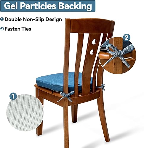 Miniatura 2 de Juego de 2 cojines para silla de comedor con lazos para sillas de comedor, de espuma viscoelástica, gruesas, 17 x 16.5 x 2 pulgadas, con funda