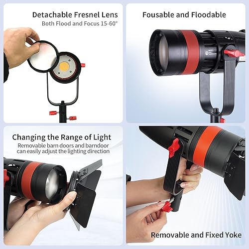 Miniatura 9 de Came-TV Boltzen - Luz LED COB de 55 W, color de luz diurna 5600K Fresnel enfocable TLCI 98+ CRI 96+ iluminación de fotografía, control de