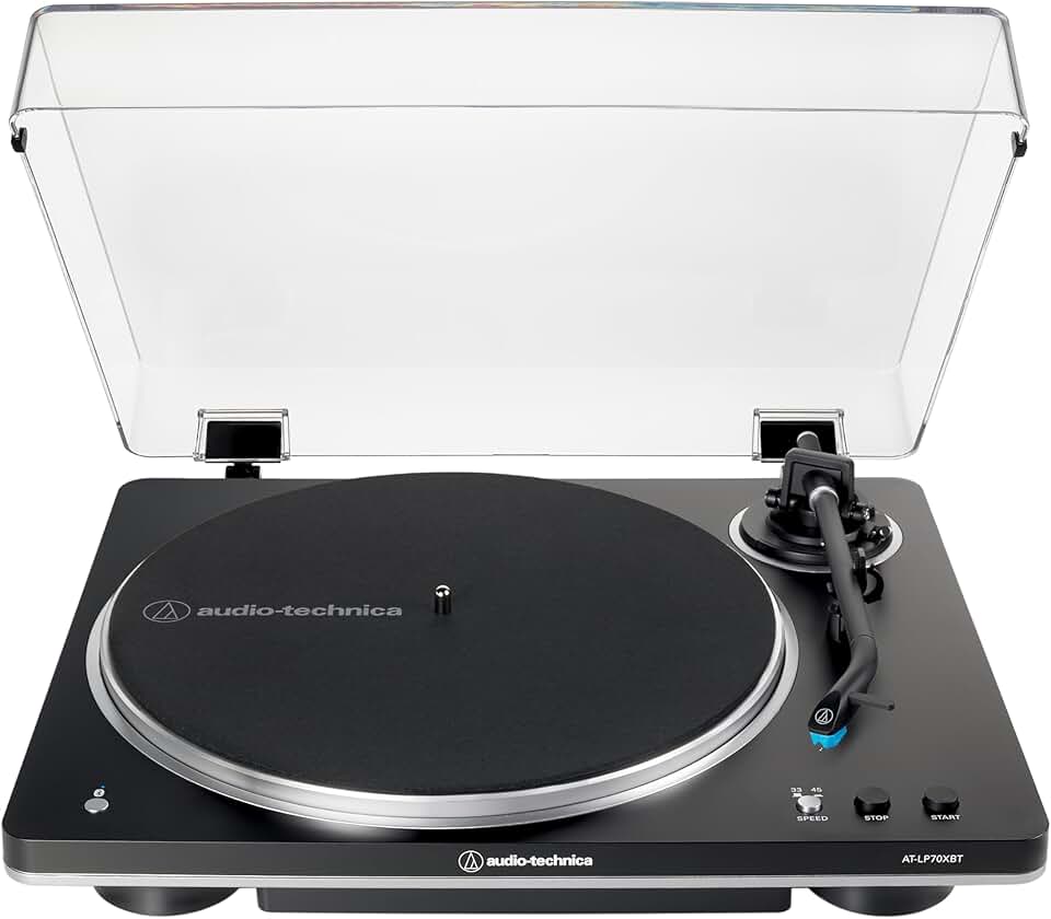 Audio-Technica AT-LP70XBT Giradiscos inalámbrico con tracción por correa totalmente automático (Negro/Plata)