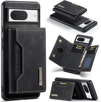 Wallet Case for Google Pixel 8, DG.MING Premium Leather Phone Case Back Cover Magnetic Detachable with Trifold Wallet Card Holder Pocket for Google Pixel 8 6.2 inch Black