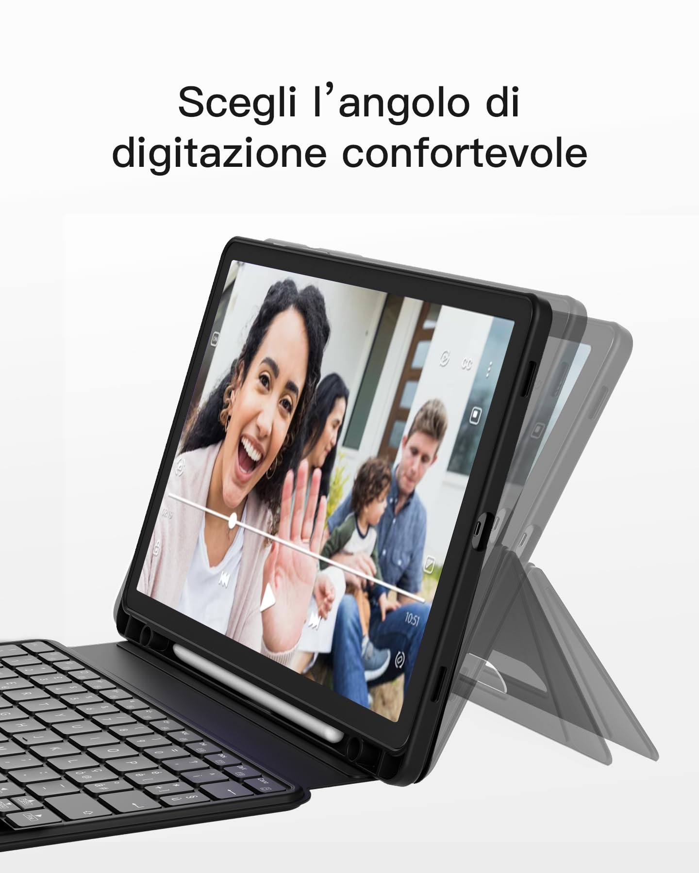 Inateck Custodia con tastiera per Samsung Galaxy Tab S10 Lite/S10 FE/S9 FE/S9, tastiera per tablet verticale/orizzontale, supporto rimovibile, con touchpad, QWERTZ, AceTouch N0064