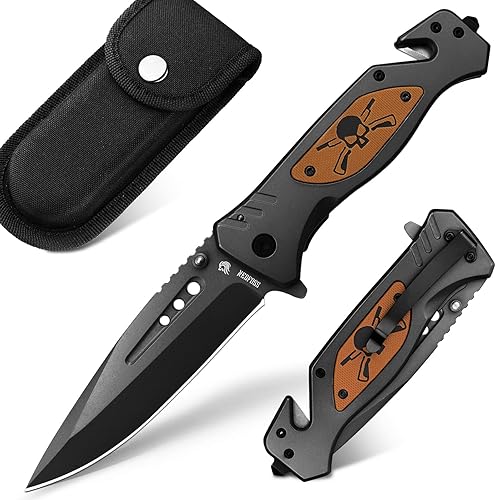 NedFoss Cuchillos de bolsillo para hombres, cuchillo de bolsillo plegable recubierto negro, cuchillo de supervivencia de senderismo de pesca, con