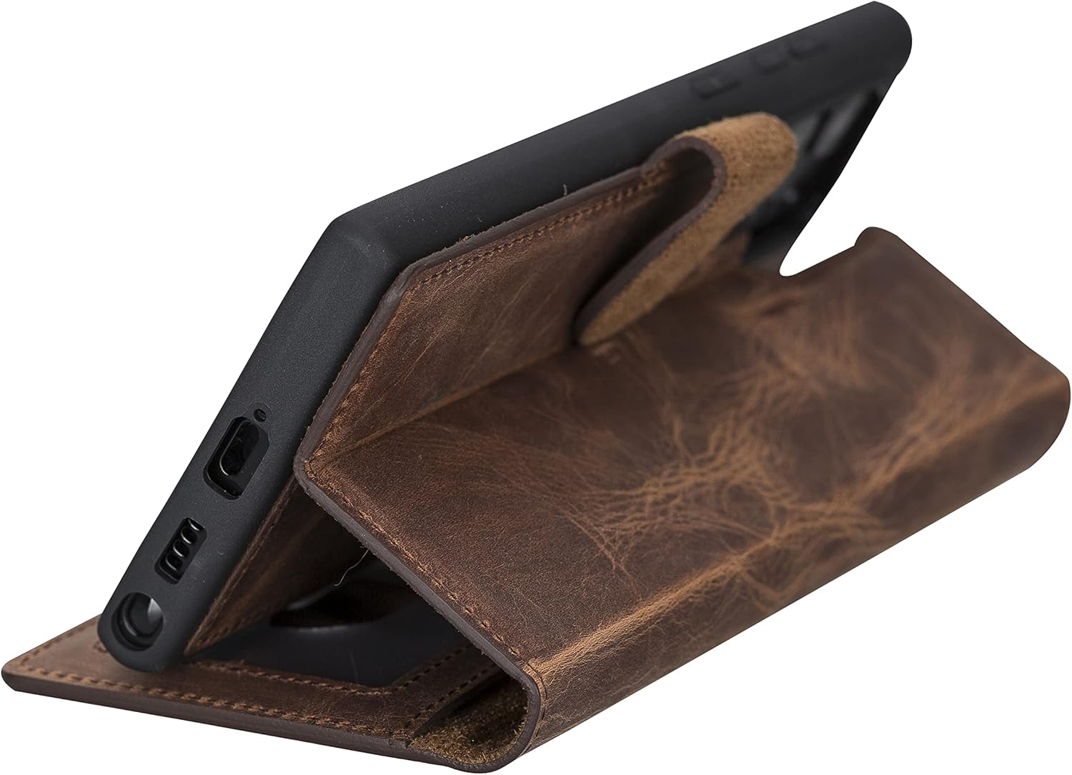 HARDISTON Leather Compatible with S22 Ultra Wallet Case - Handmade - Detachable Magnetic Flip Cover with Card Holder & Kickstand - Edge Protection (Brown)