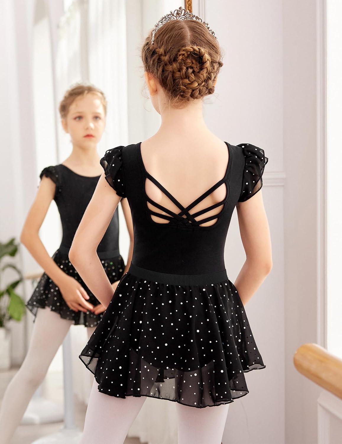 Zaclotre Ballet Leotards for Girls Toddler Ruffle Sleeve Crisscross Back Dance Dress Outfit with Removable Skirt Combo - Image 3
