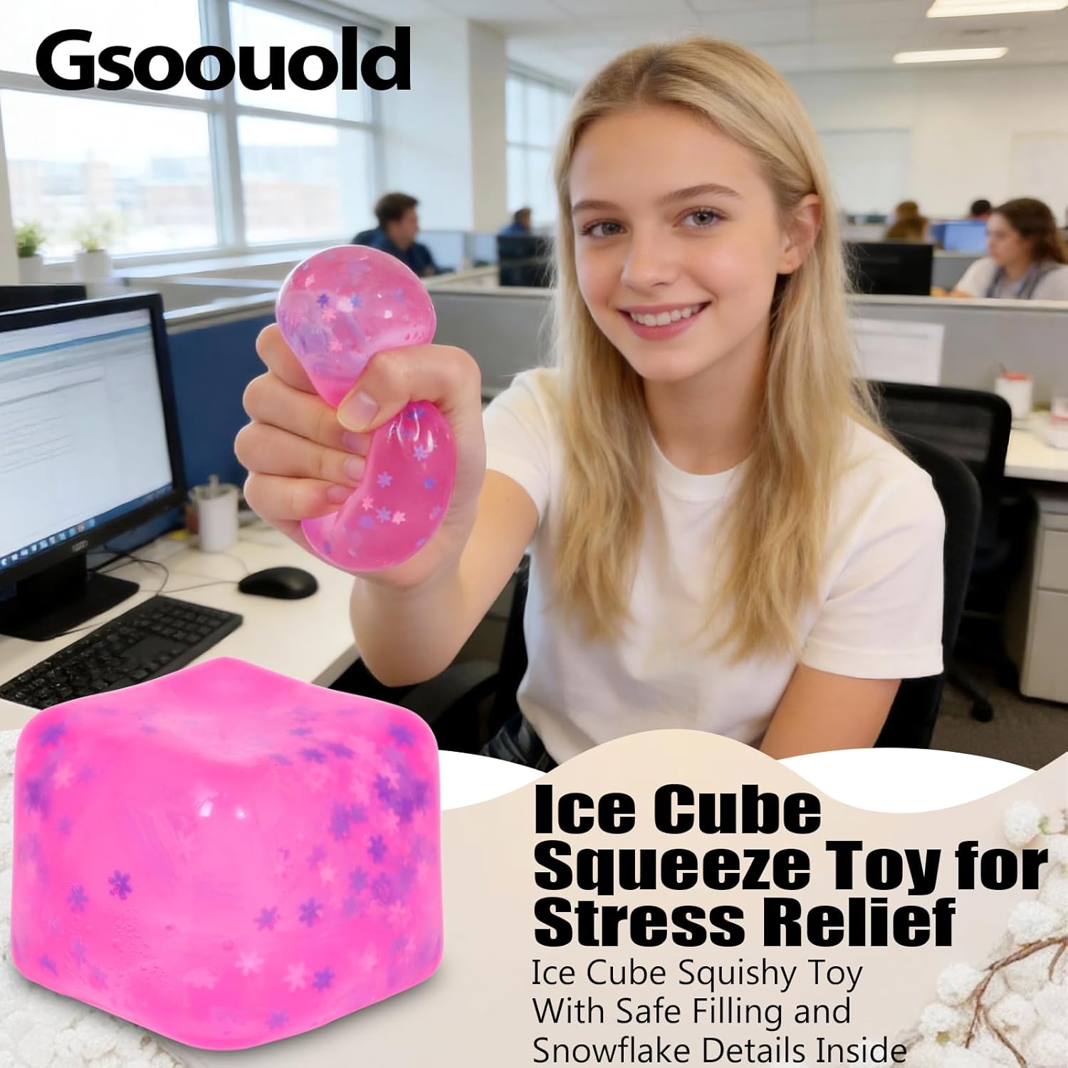 Squishy Ice Cube Fidget Toy, Sugar Ball Stress Cube for Kids Adults, Soft Squishies Stress Relief Sensory Toy for Autism, Classroom Prize Toy Party Favor